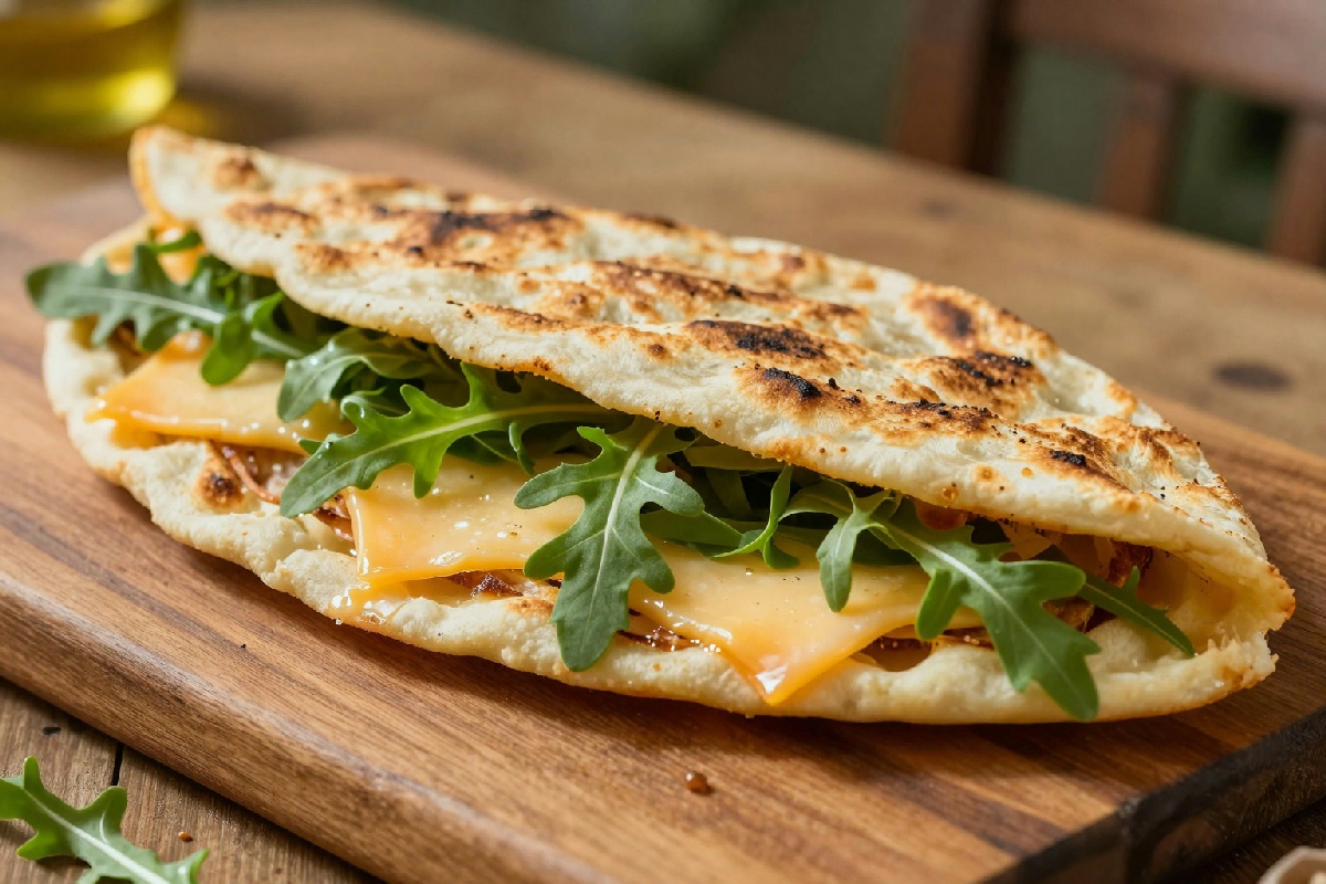 Preparazione rapida di una deliziosa piadina per un pasto gustoso e pratico